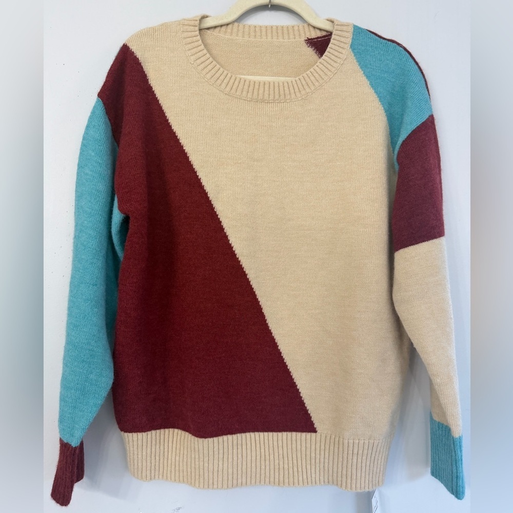 NWT Cupshe Color Block Crewneck Sweater Size Small (check measurements) Unisex